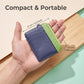 Compact square leather card holder with zip and lanyard, blue and green