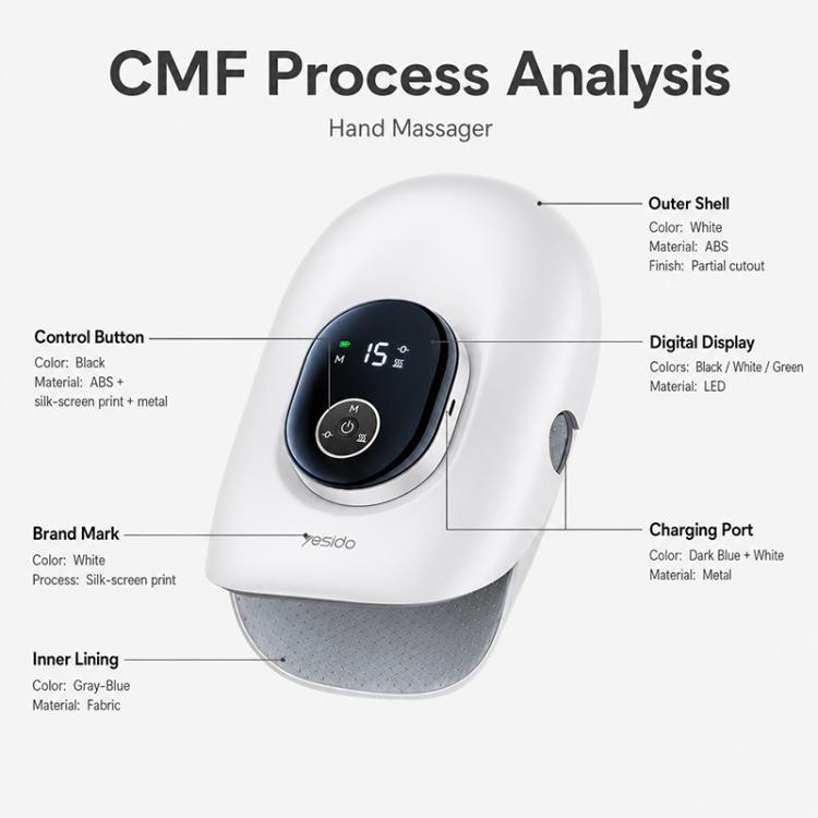White airbag hand massager with black digital display and control buttons