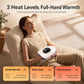 White heated airbag hand massager on a seated person’s hands