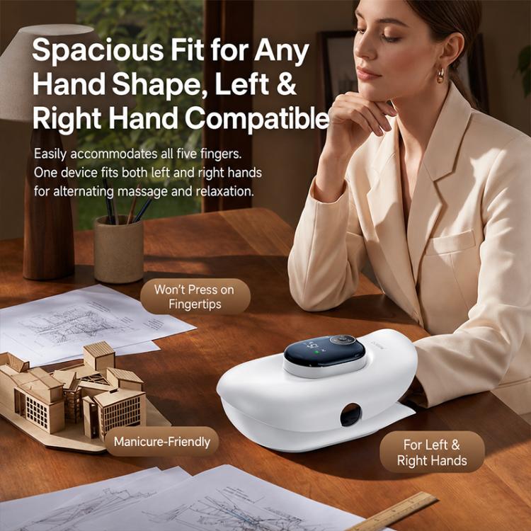 White hand massager with gray palm area for left and right hands