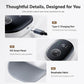 White hand massager details: Type-C charging port, smart panel, breathable fabric