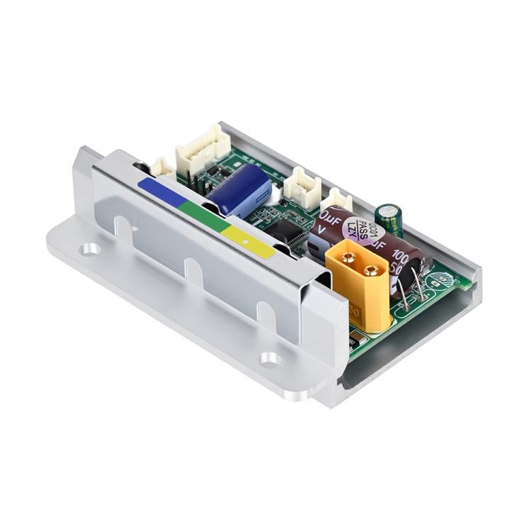 Electric scooter motor controller circuit board side view inside gray protective housing