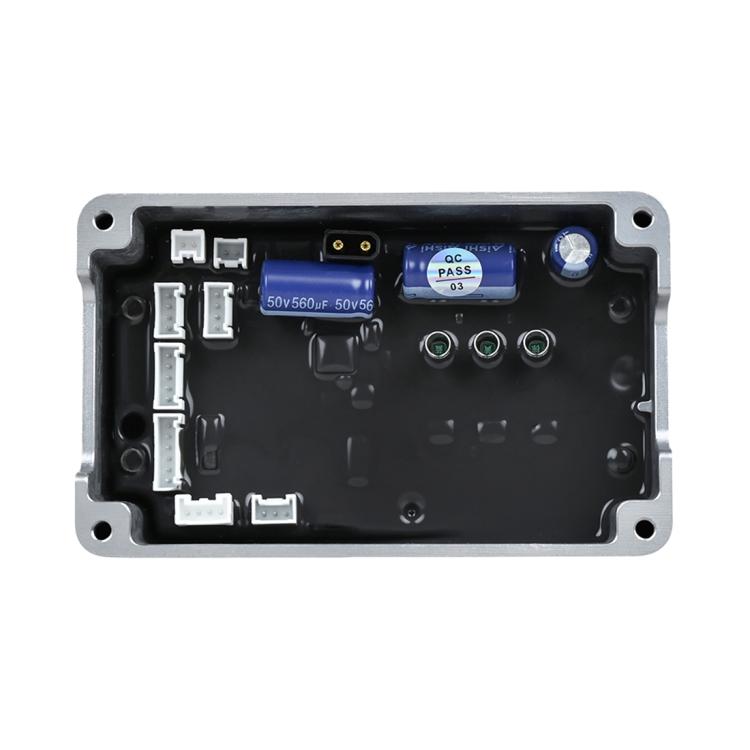 Motor controller control circuit board with wiring connectors and blue capacitor