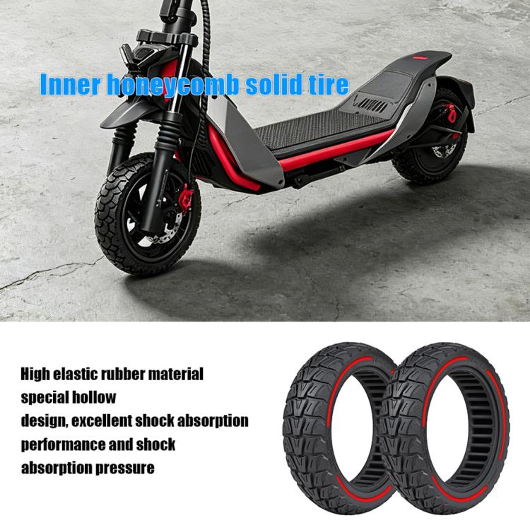 Off-road scooter wheel with deep tread, solid tire design, red side ring
