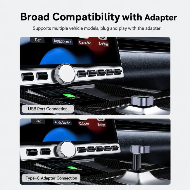 Yesido car adapter with USB and Type-C connection ports, shown on dashboard
