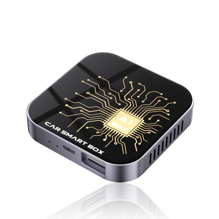 Car smart AI box adapter with Ai box chip emblem on black circuit-pattern cover