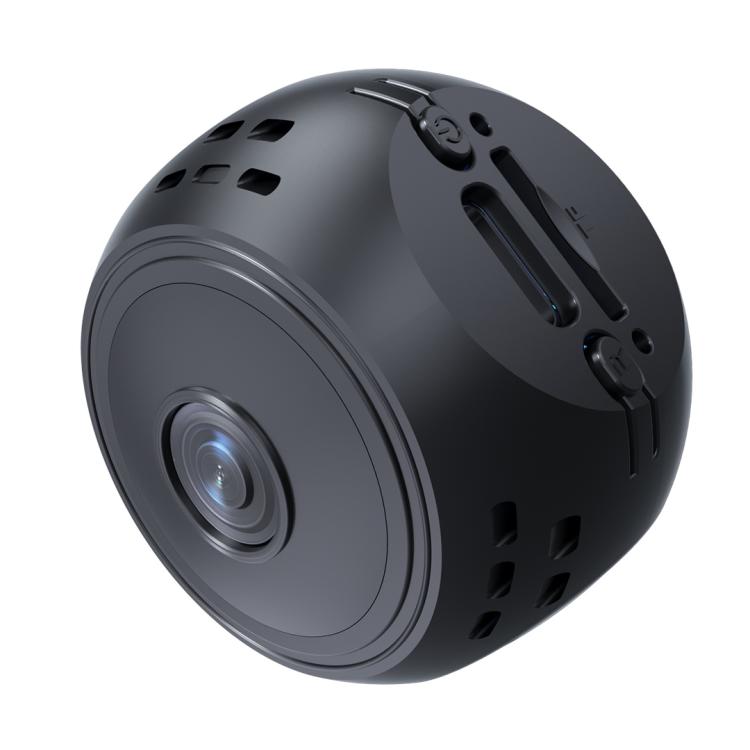 Black mini security camera body with side ports and circular lens