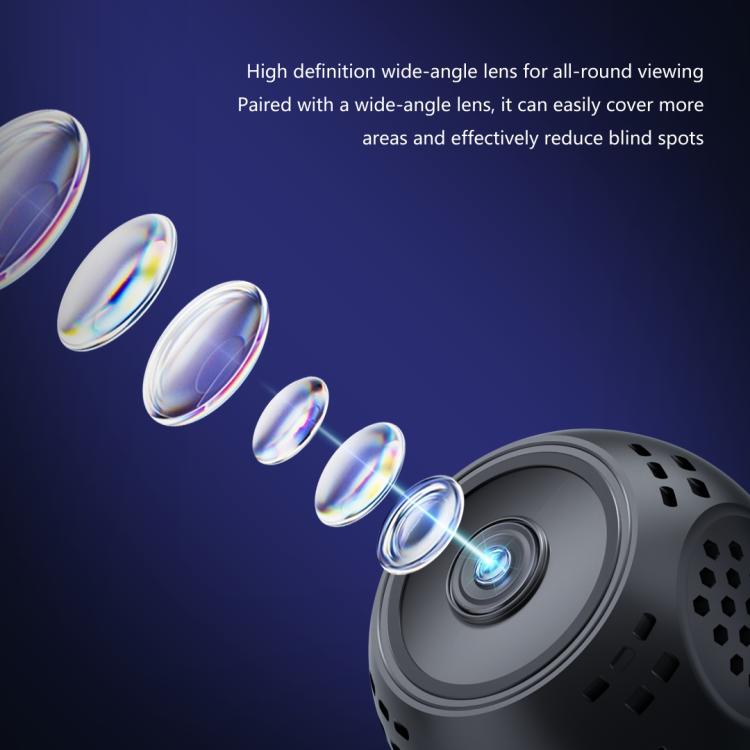 Black mini security camera front lens with perforated side vents