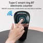 Black smart counting prayer ring with finger touching the round front button