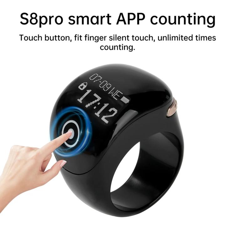 Black touch smart prayer ring counter with glowing button and display