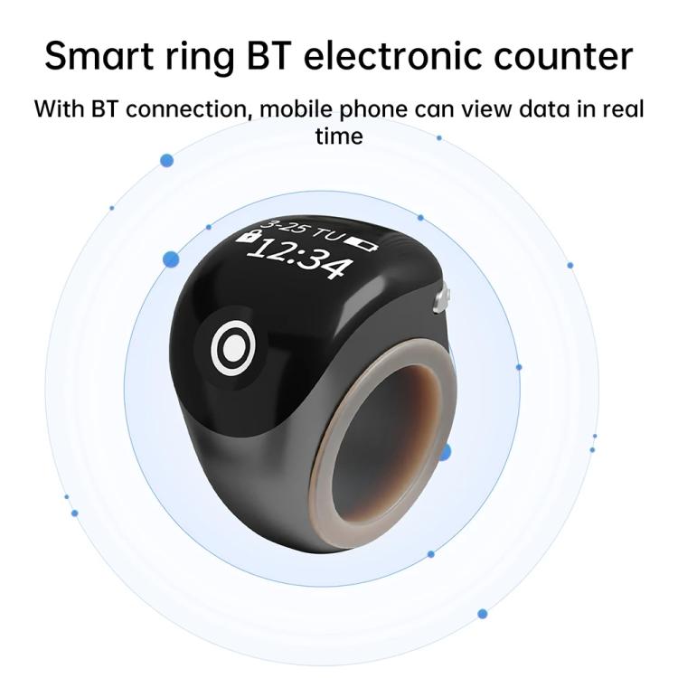 Black smart Bluetooth electronic prayer ring counter with button and centered display