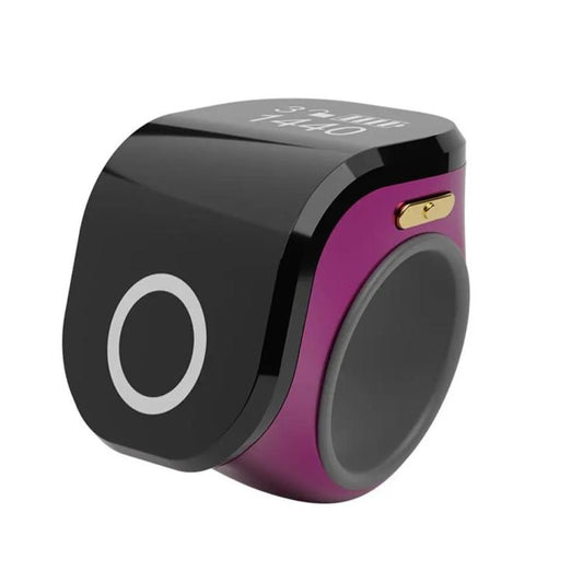 Purple smart prayer ring counter with OLED touch display and adjustable band