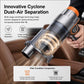 Handheld car vacuum cleaner with swirling debris inside transparent cyclone dust chamber