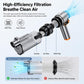 Handheld car vacuum cleaner with transparent dust container and visible filter system