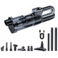Black handheld car vacuum cleaner with built-in dust cup and included cleaning nozzles