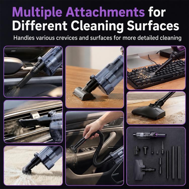 Vacuum cleaner attachments kit with brush, crevice tool, and floor nozzle.