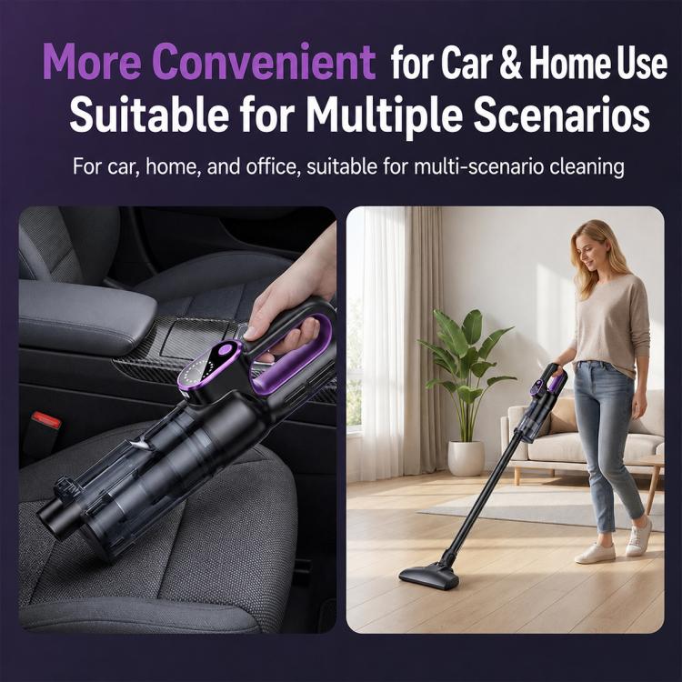 Handheld vacuum with floor wand and nozzle for car seats and home floors.