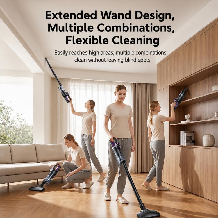 Handheld vacuum with extended wand and floor nozzle for flexible reach.