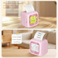 Kids AI printer with pink body, printing page and labeled sticky notes for sorting