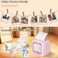 Kids AI printer with pink body on a table, screen visible with printed pages