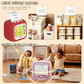 Kids AI printer with red body and small screen, with sticky label example