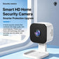 Wireless window security camera in side view with black lens face and white bracket