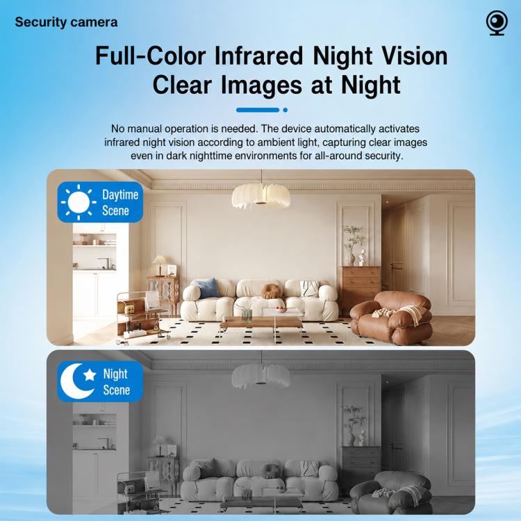 Wireless window security camera with black front lens on white stand