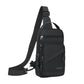 Black crossbody chest bag with long shoulder strap and front zipper compartments