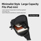 Black crossbody chest bag open view with storage compartment for phone and iPad mini