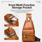 Tan PU leather sling bag with front utility pocket, small top handle, and crossbody strap