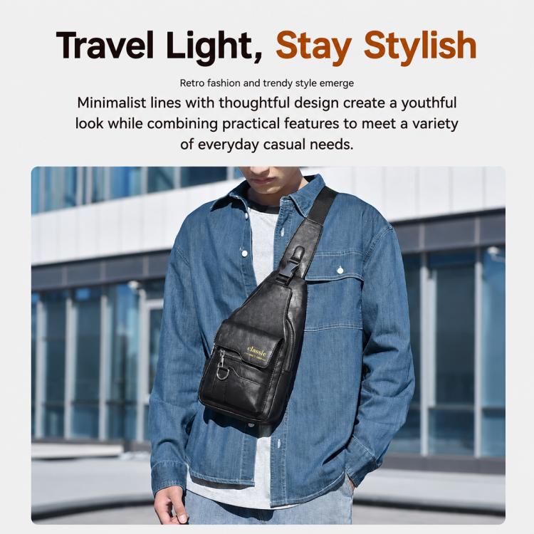 Men's vintage PU leather crossbody sling bag in dark brown/black with adjustable strap