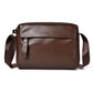 Brown PU leather crossbody bag with flap front, zip closure, and adjustable strap