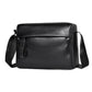 Black PU leather crossbody bag with front zip pocket and adjustable shoulder strap
