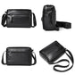 Black PU leather crossbody bag with adjustable strap and zippered front pocket