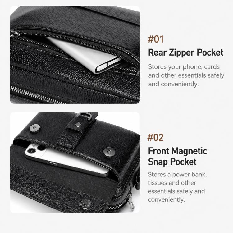 WEIXIER crossbody bag, black, rear zipper pocket and front magnetic snap pocket