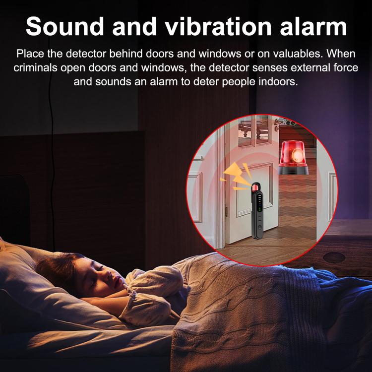 Handheld detector with antenna and multi-color LED display, integrated power buttons