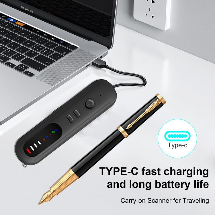 Portable camera detector with Type-C cable connection and multi-color LED status lights