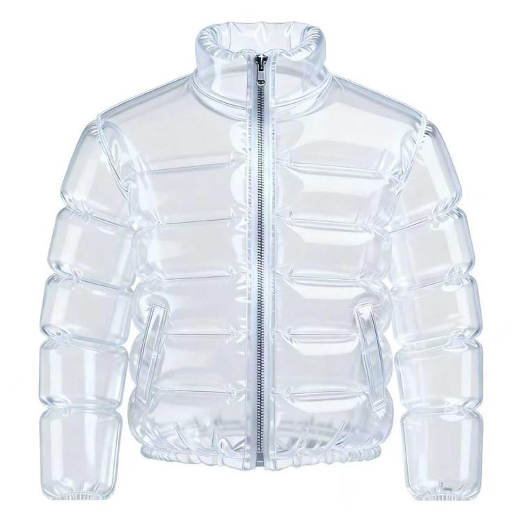Inflatable transparent beer jacket, clear shell with front zipper