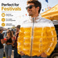 Inflatable amber beer jacket with clear design and front zipper