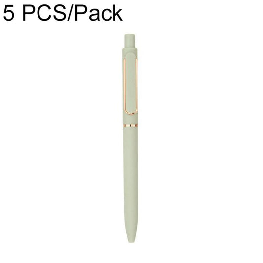 Mint green retractable gel pen with slim bullet tip and clear orange-tan trim