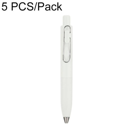 White retractable pocket ballpoint pen with metal clip and bullet tip