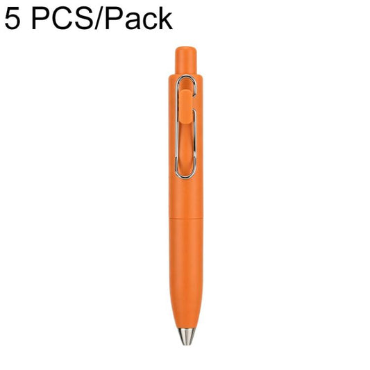 Orange retractable pocket ballpoint pen with metal clip and bullet tip