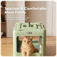 Green foldable pet carrier crate with front mesh door and cat resting inside