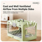 Green foldable pet carrier crate with multiple-side ventilated airflow windows