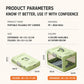 Green foldable pet carrier shown in product size diagram with clear window and grille