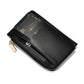 Black coin zipper card bag with card slots and gold-tone zipper pull