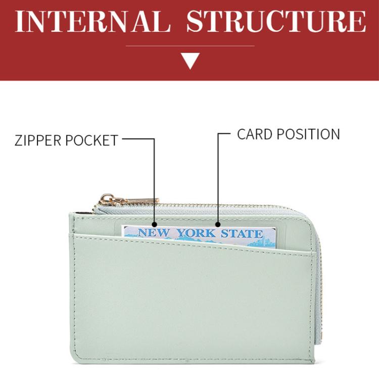 Light mint green zip coin card wallet with card position window and zipper pocket