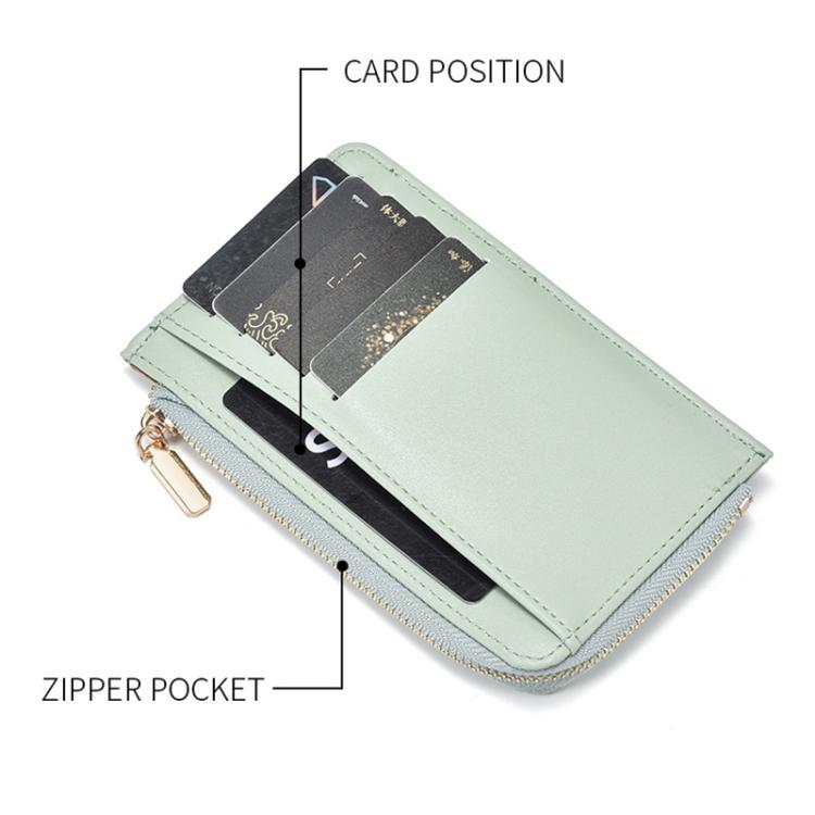 Light green slim coin card wallet with zipper pocket and card slots