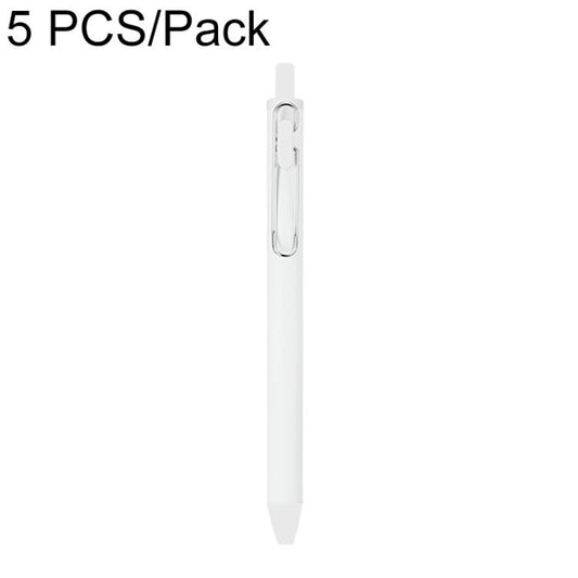 Retractable pocket ballpoint pen, white barrel with clear clip and bullet tip