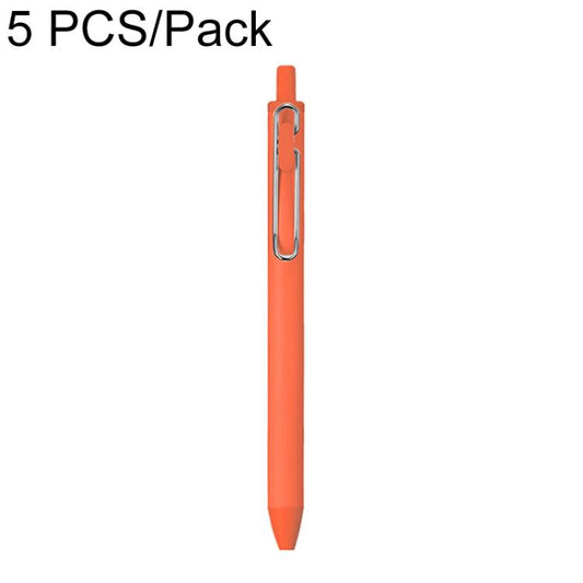 Retractable pocket ballpoint pen, orange barrel with clear clip and bullet tip